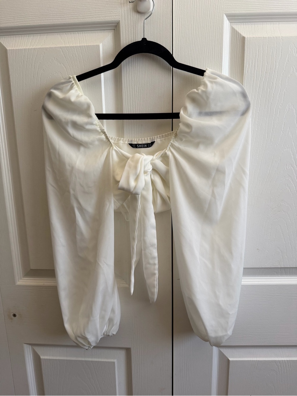 5 for $25! SHEIN White Tie-Front Puff Sleeve Blouse